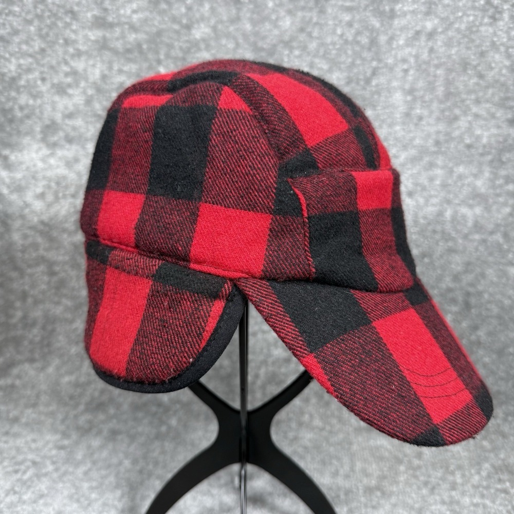Eddie Bauer Hat Red Buffalo Plaid Wool Blend Trapper - Picture 5 of 8